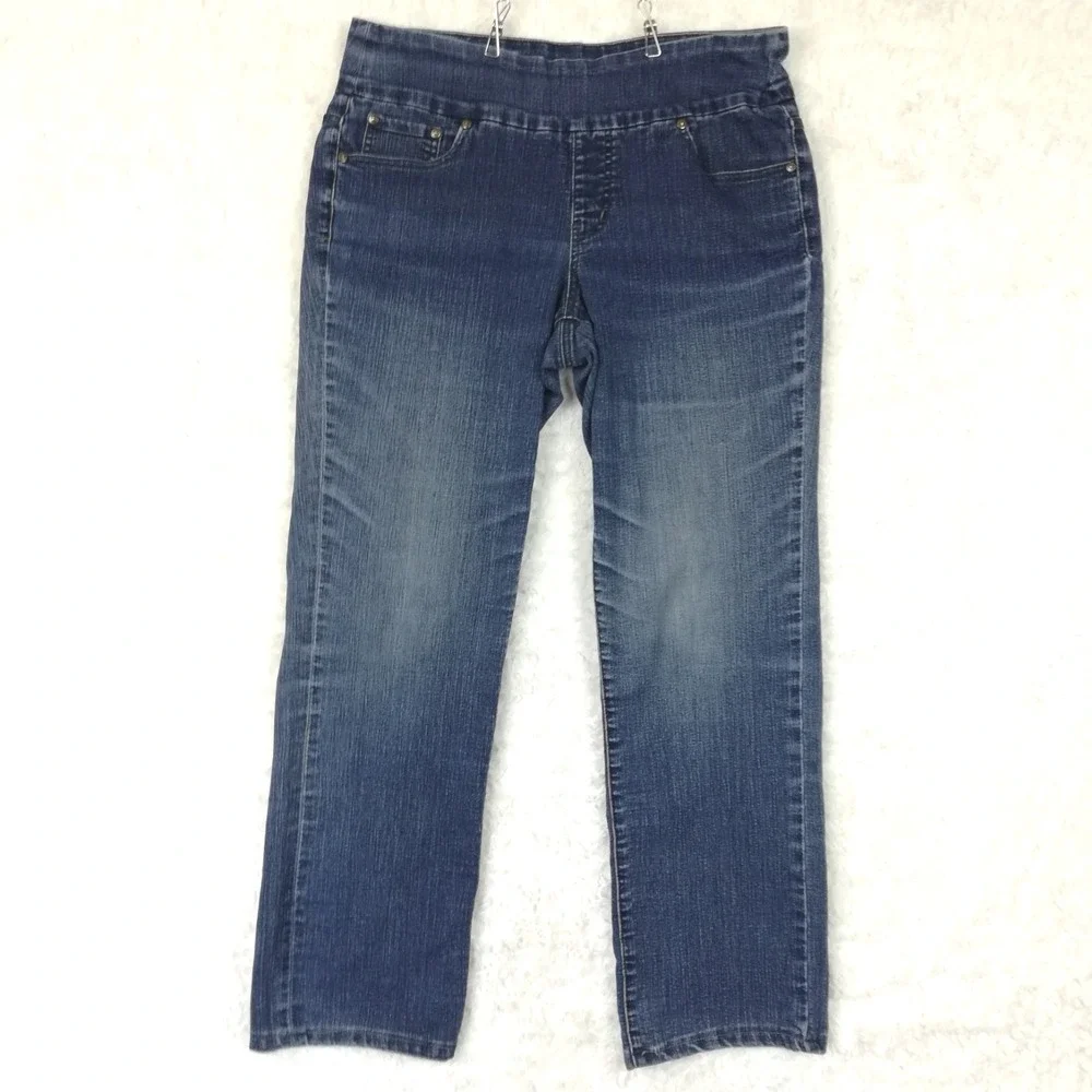 Jag Jeans Womens High Rise Straight Leg Blue Denim Medium Wash Pull On 14